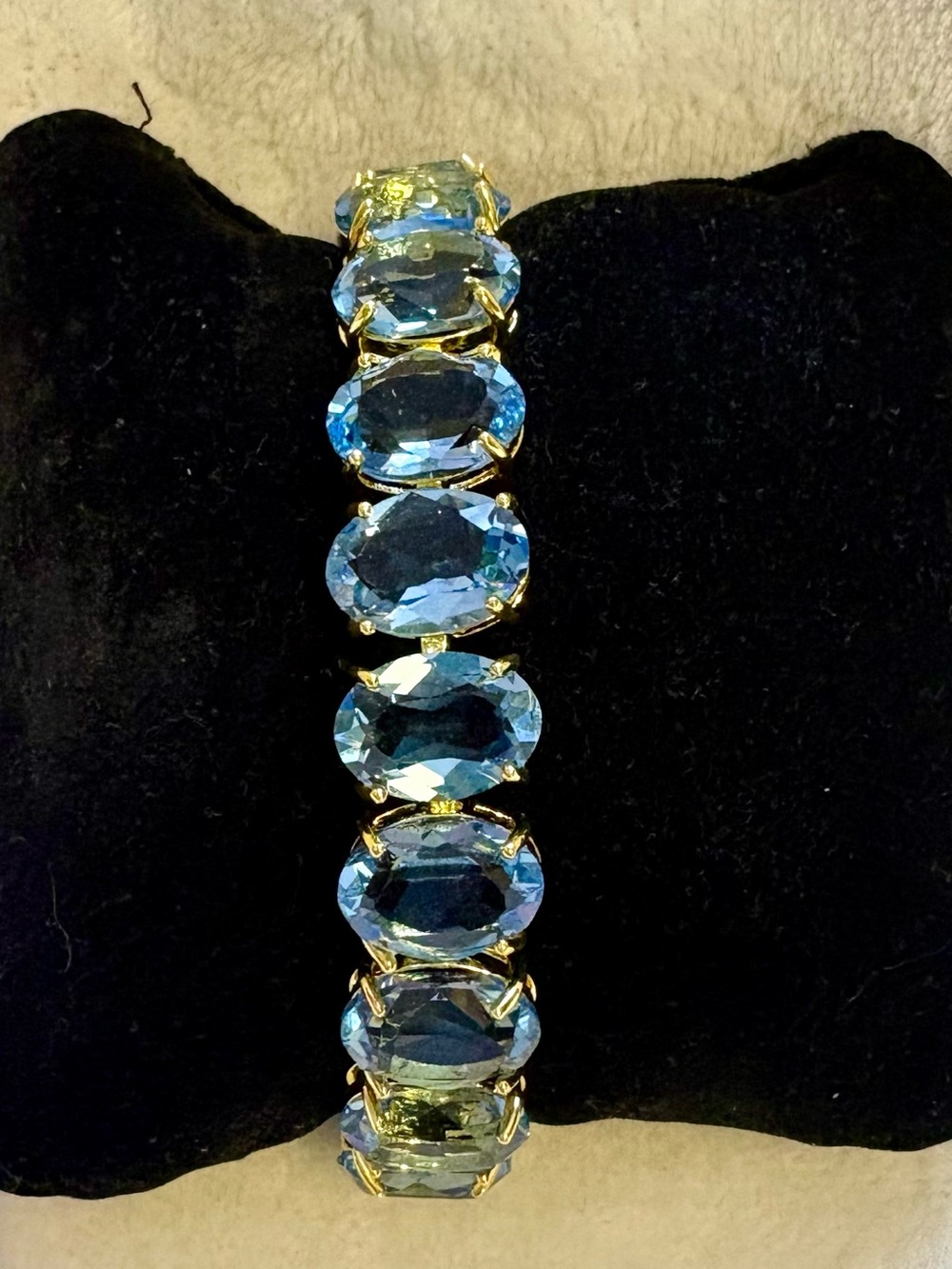 Gold-Tone Blue Crystal Adjustable Clasp Bracelet - Women Jewelry
